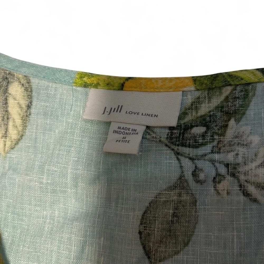 J. Jill Love Linen Dress PM Petite Medium Lemon Print Sleeveless Pockets Summer - Picture 4 of 5